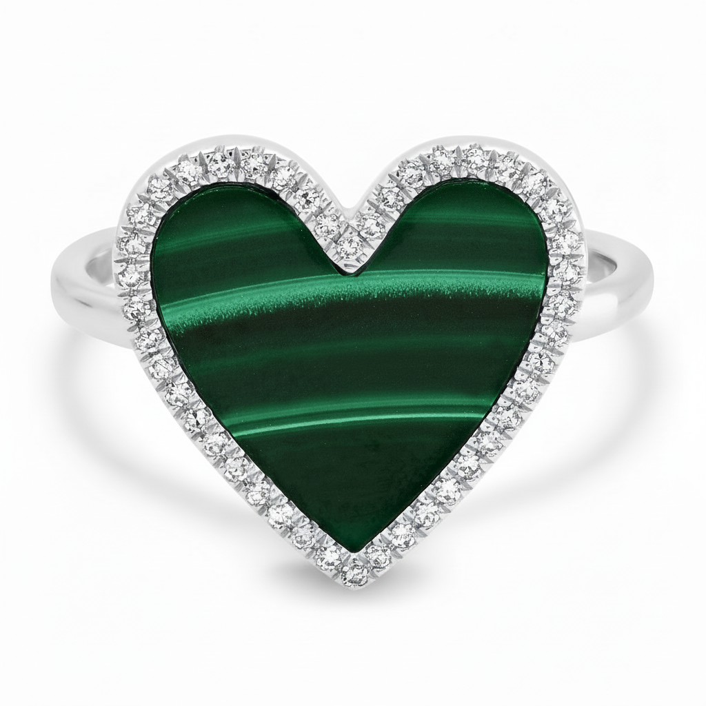 Malachite Heart with Diamond Frame Ring