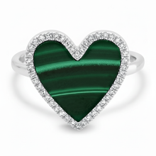 Malachite Heart with Diamond Frame Ring
