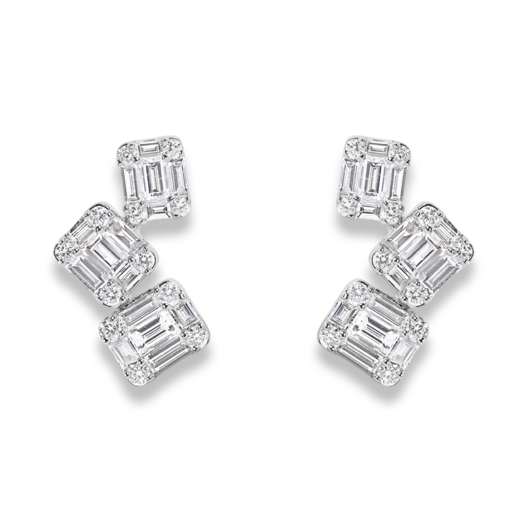 Illusion Trio Diamond Stud Earrings