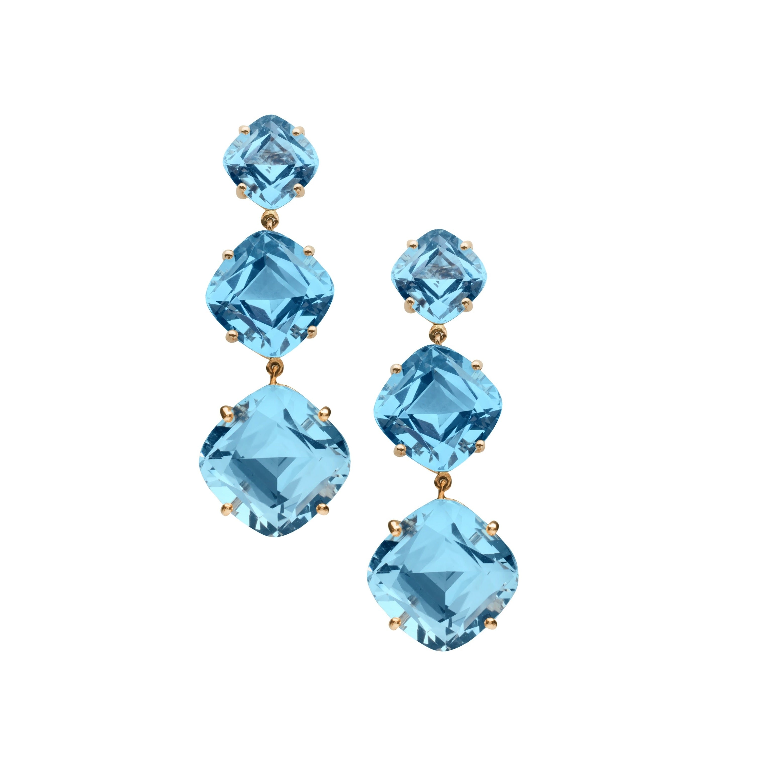 Gossip Blue Topaz Cushion Cut Drop Earrings
