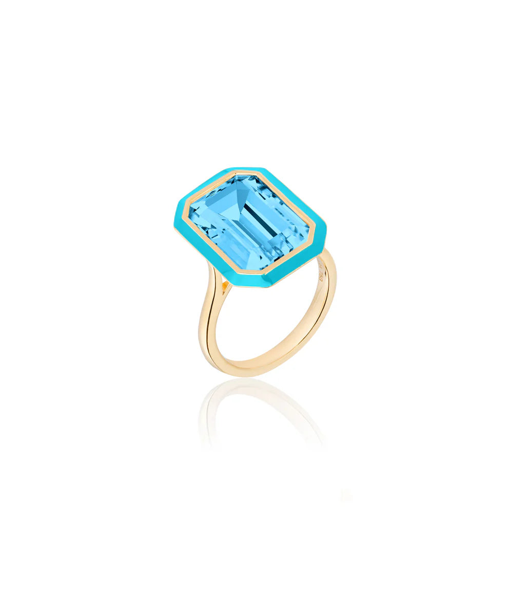 Queen Emerald Cut with Enamel Frame Ring