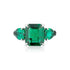 Three Stone Emerald Ring in White Platinum with Diamonds