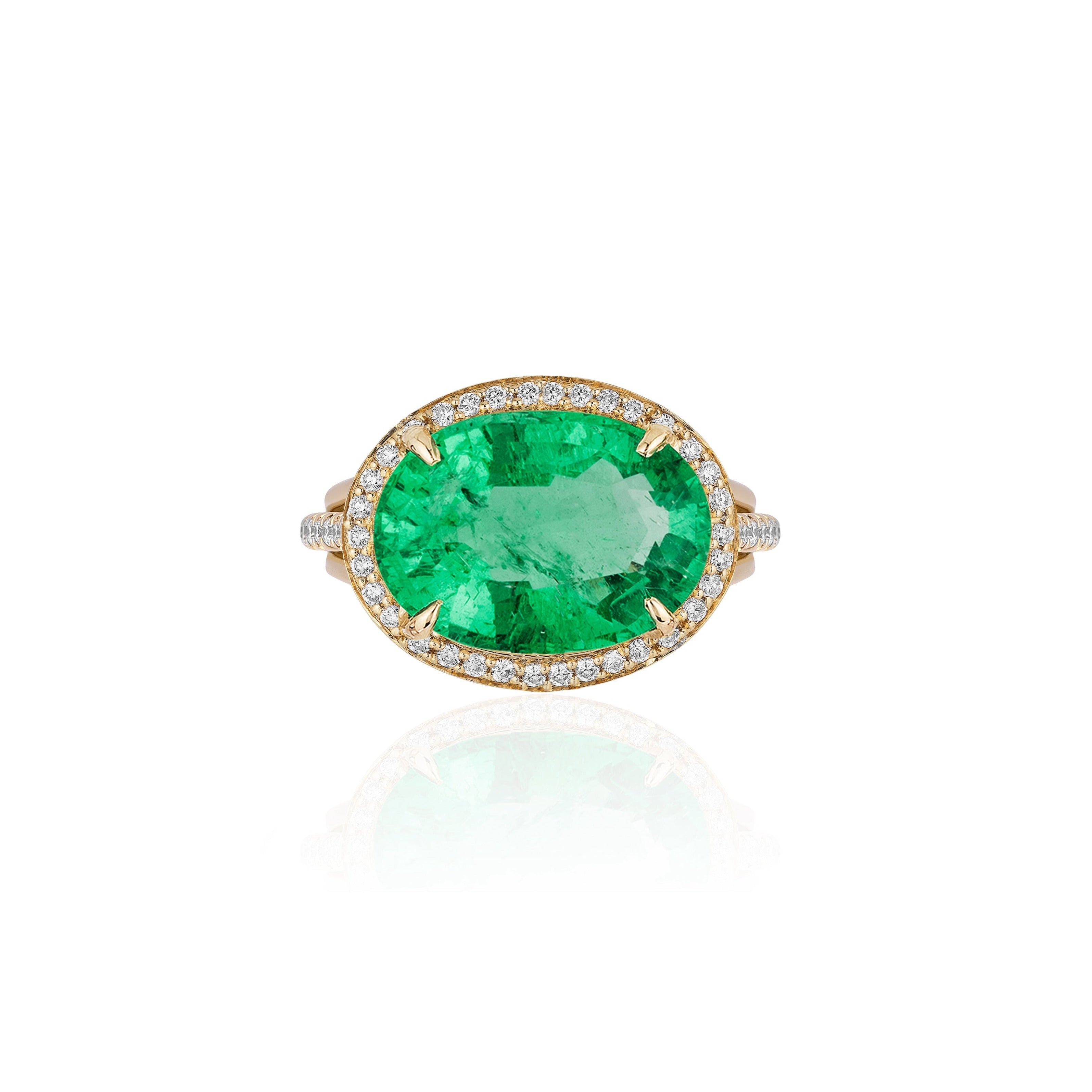 One of a Kind Glowing Oval Shape Emerald Ring With Diamonds