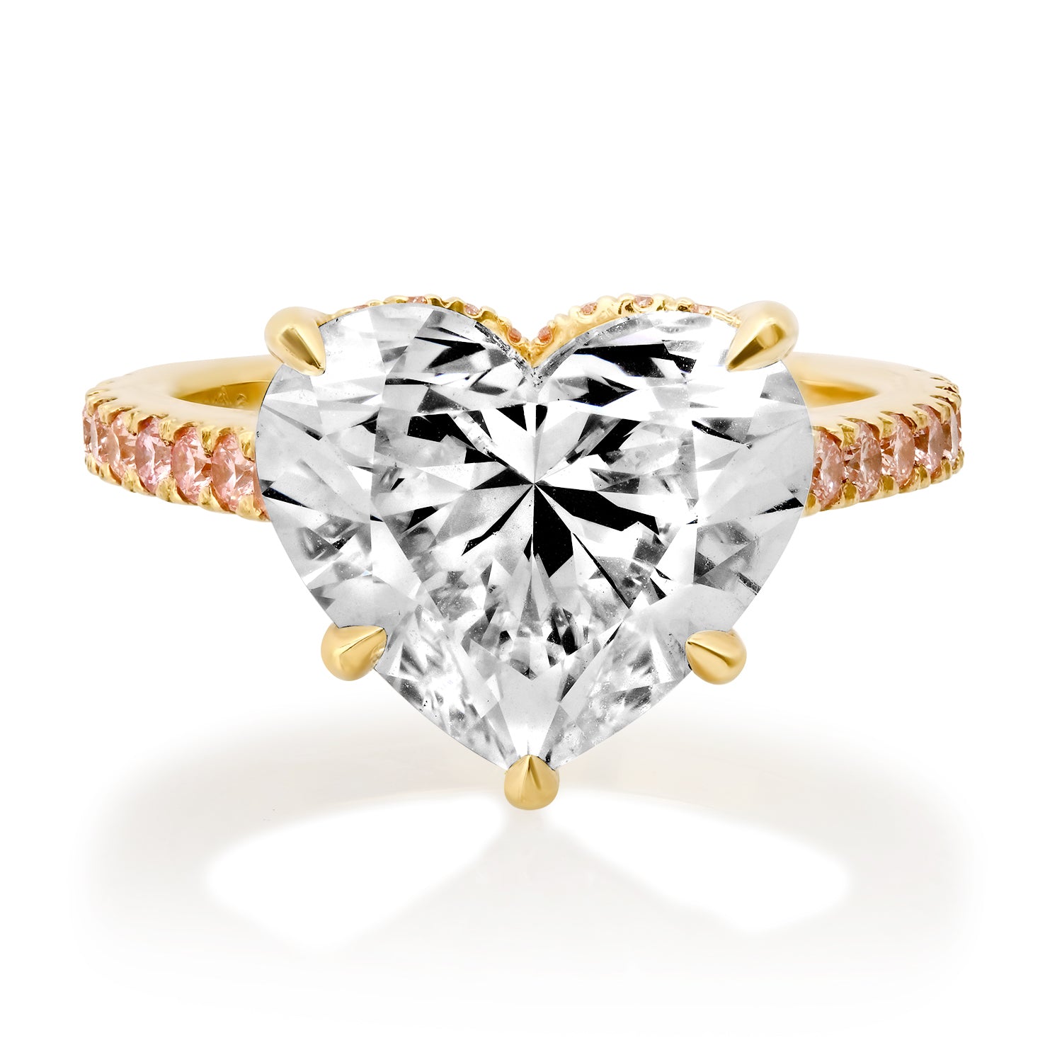 Lab Grown Diamond Heart Statement Ring with Pink Sapphire Band