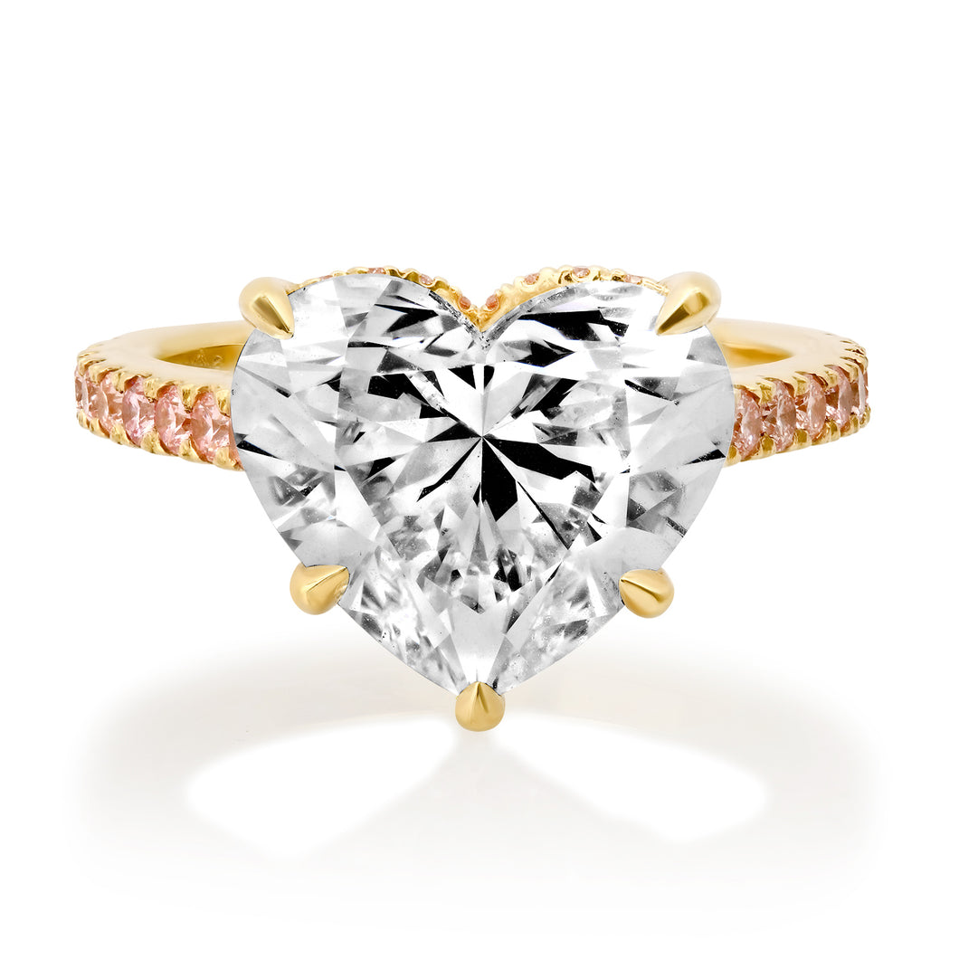Lab Grown Diamond Heart Statement Ring with Pink Sapphire Band