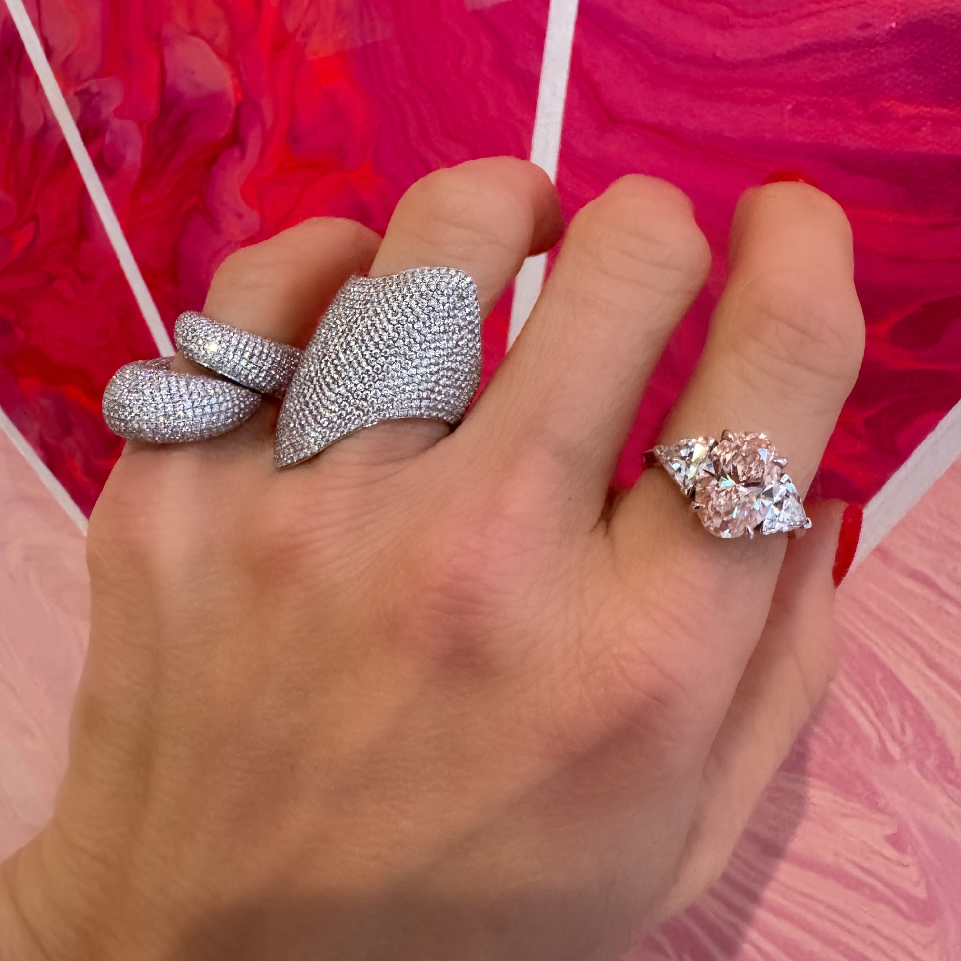 Lab Grown Pink Diamond Three Stone Ring