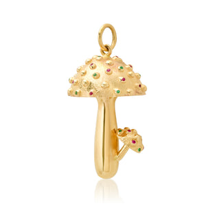 Large Magic Mushroom Scattered Gemstone Charm Pendant