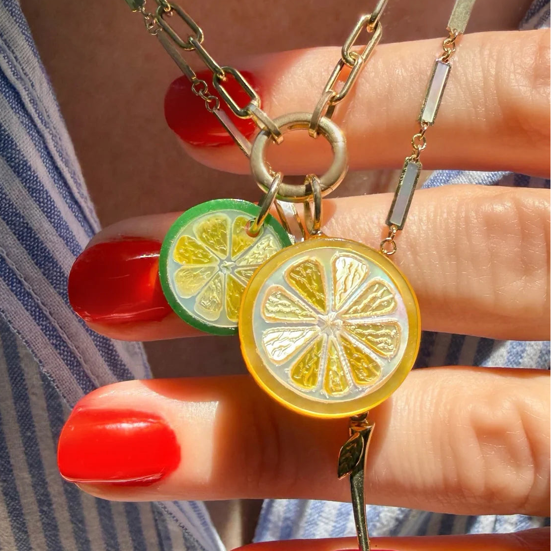 Golden Mother of Pearl Lime Twist Charm