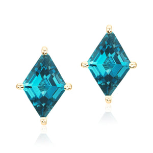 London Blue Topaz or Rhodolite Garnet Kite Stud Earrings