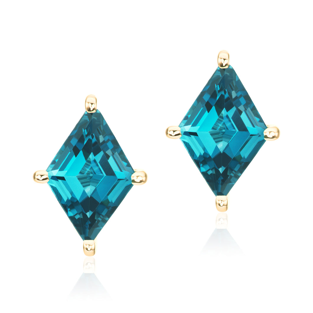 London Blue Topaz or Rhodolite Garnet Kite Stud Earrings