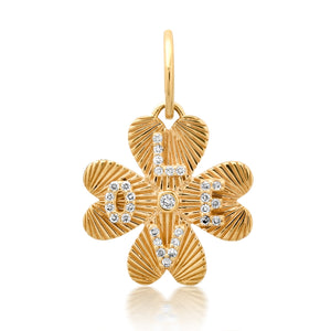 Love Fluted Diamond & Gold Clover Charm Pendant