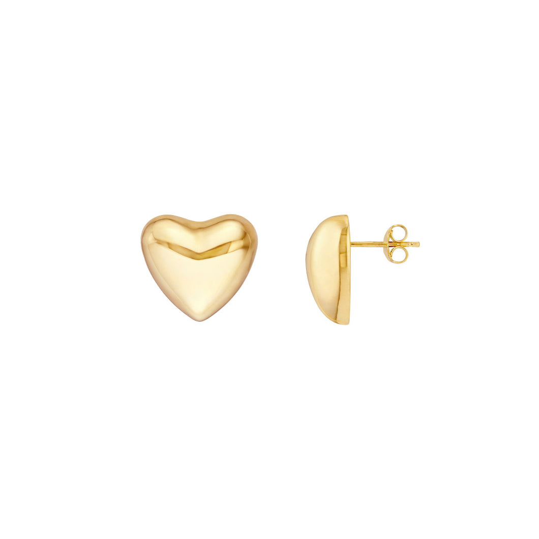 Jumbo Puffy Gold Heart Stud Earrings