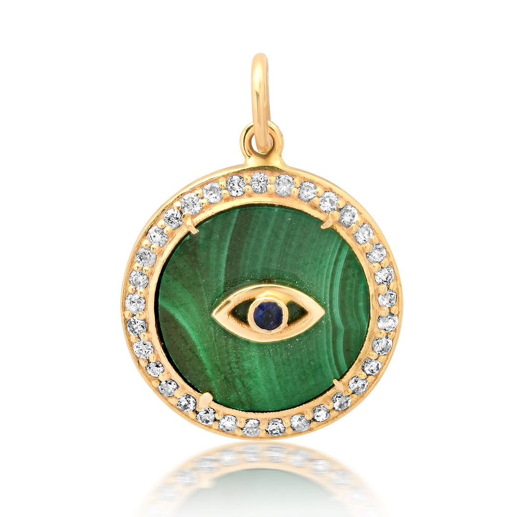 Mighty Malachite & Diamond Evil Eye Charm Pendant