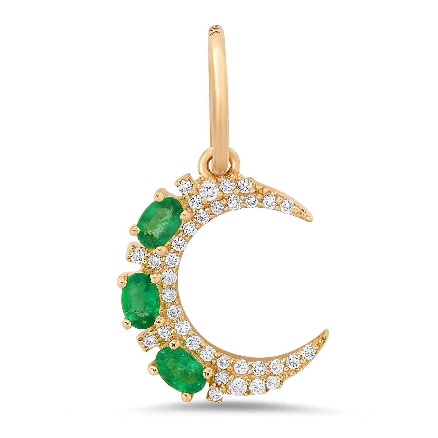 Mini Emerald & Diamond Crescent Moon Charm