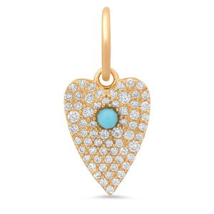 Mini Pave Diamond & Turquoise Heart Charm Pendant