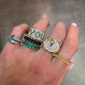 Mixed Emerald & Diamond Pave Bypass Pinky Ring