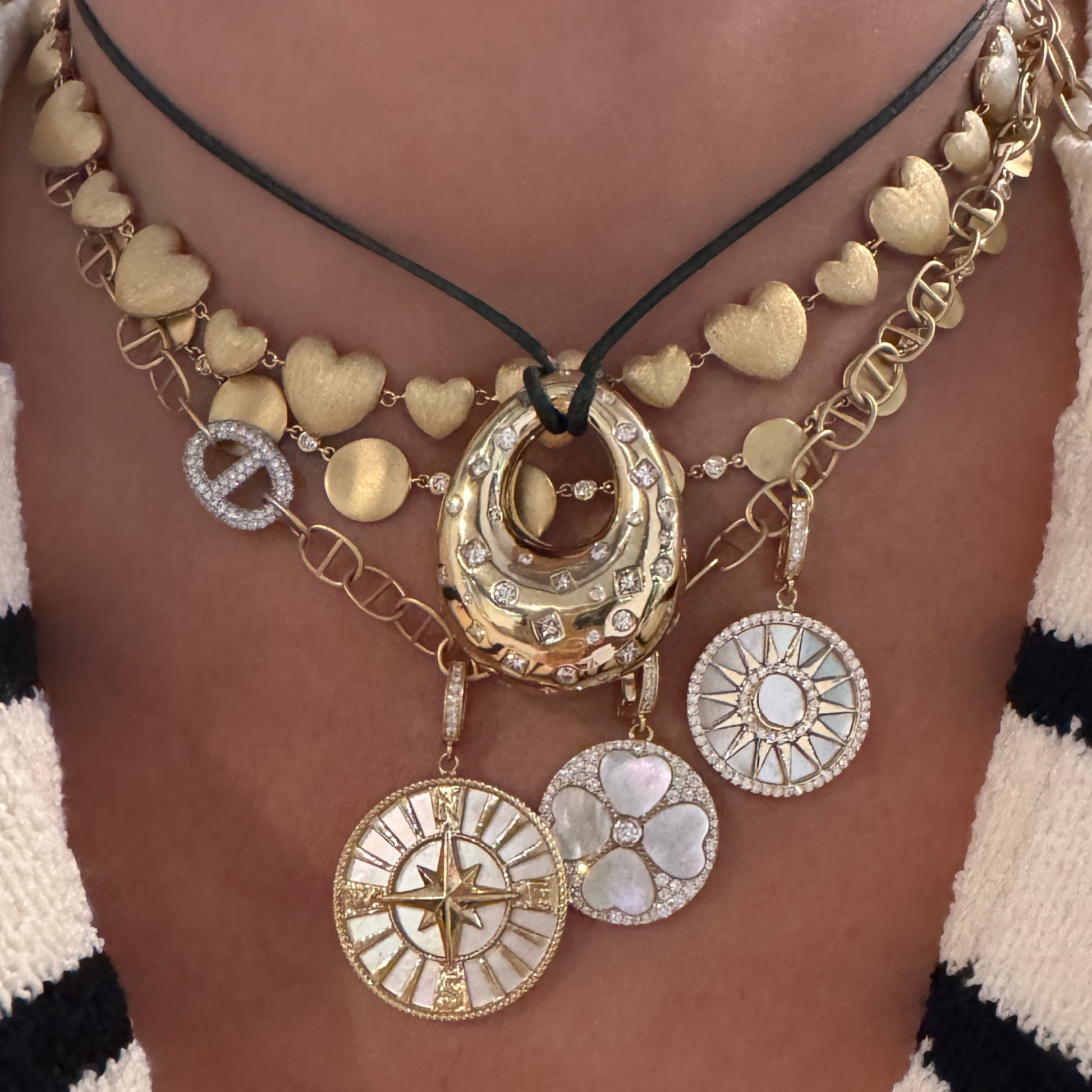 Mother of Pearl Coin Compass Charm