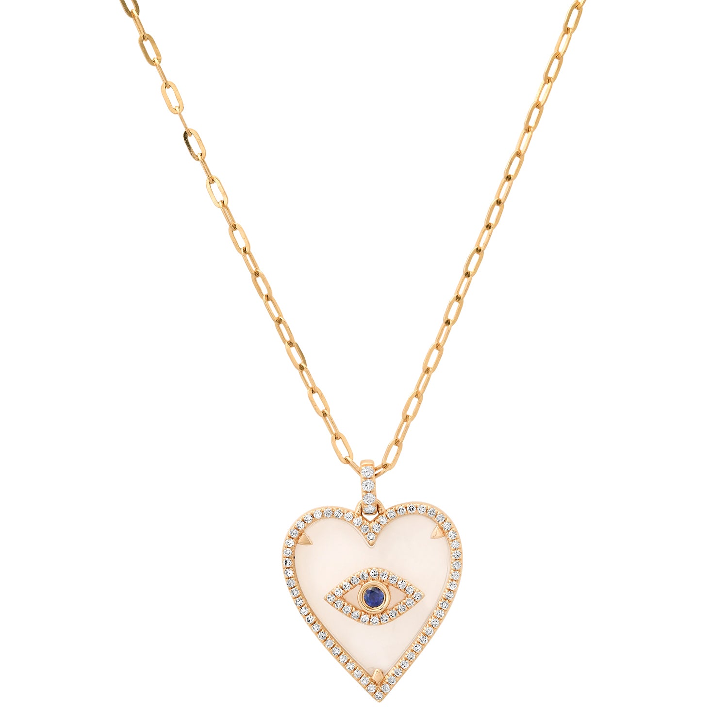 Mother of Pearl & Sapphire Evil Eye Heart Necklace