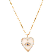 Mother of Pearl & Sapphire Evil Eye Heart Necklace