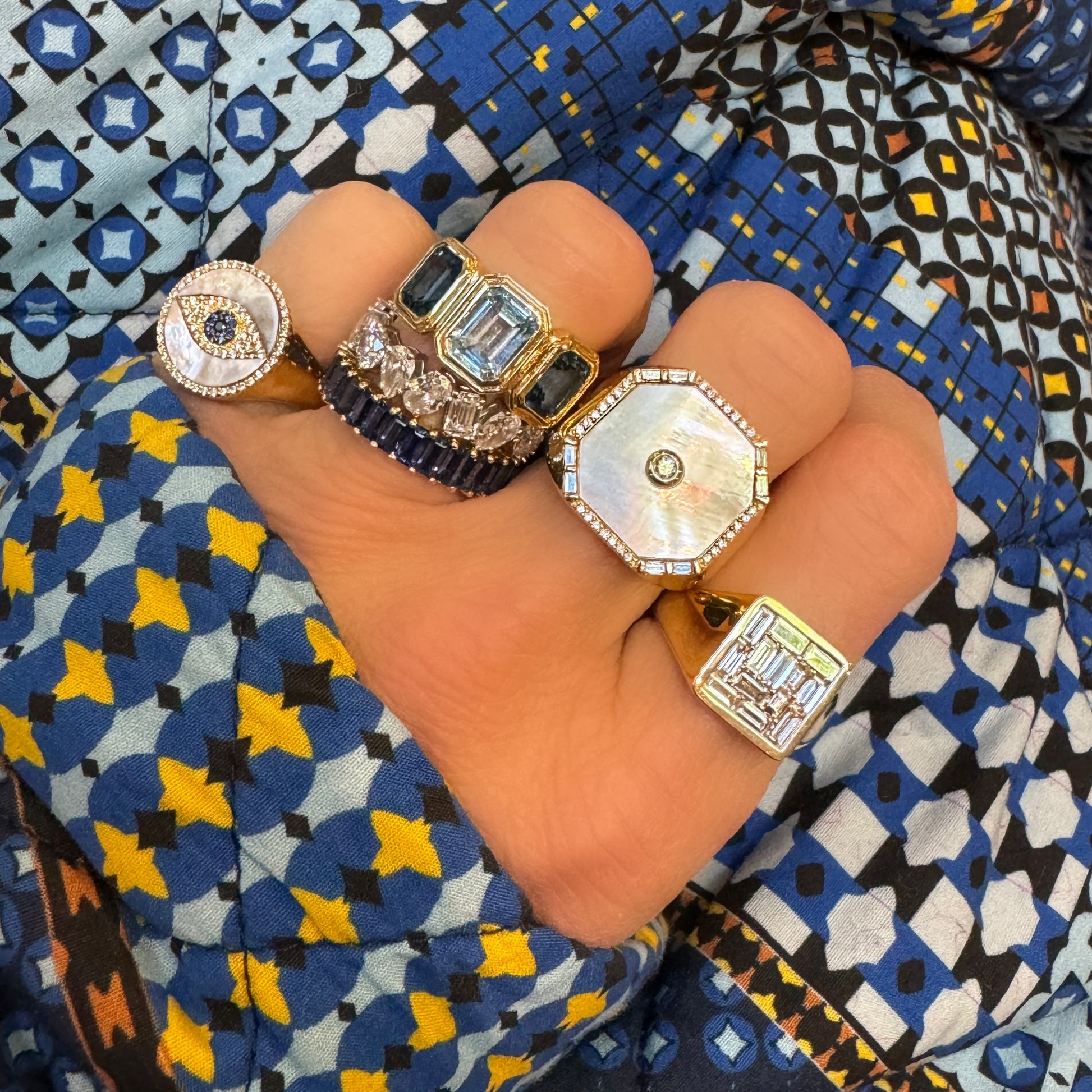 Mother of Pearl or Turquoise & Diamond Elevated Signet Ring