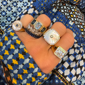 Mother of Pearl or Turquoise & Diamond Elevated Signet Ring