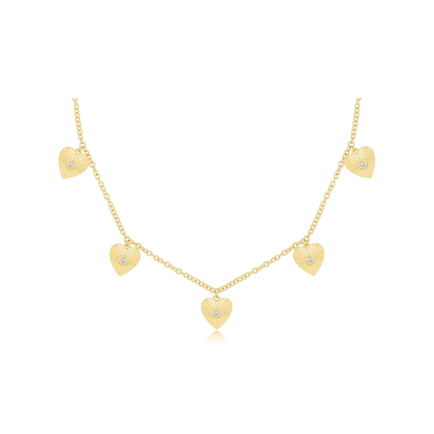 Multi Gold & Diamond Fluted Heart Dangle Drop Necklace