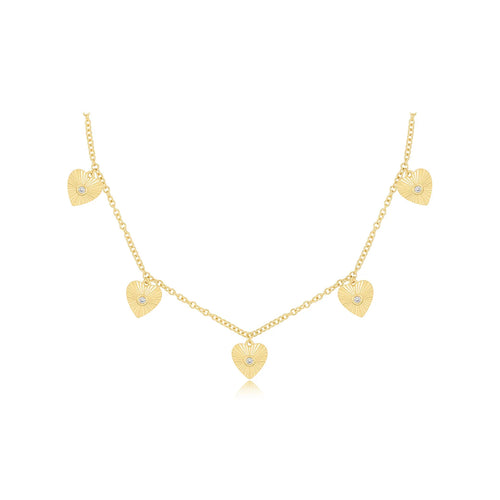 Multi Gold & Diamond Fluted Heart Dangle Drop Necklace