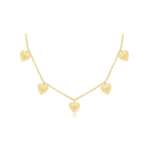 Multi Gold & Diamond Fluted Heart Dangle Drop Necklace