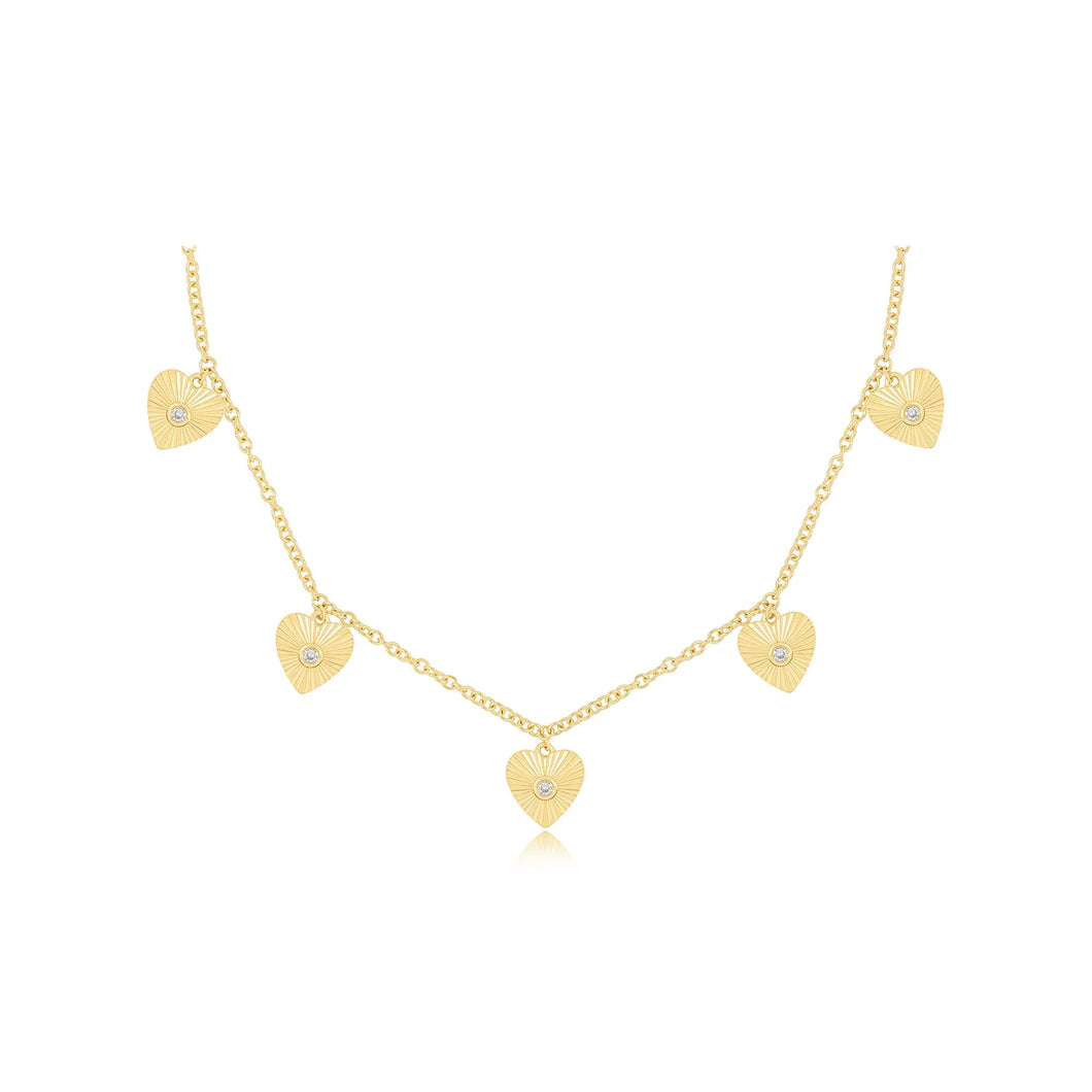 Multi Gold & Diamond Fluted Heart Dangle Drop Necklace