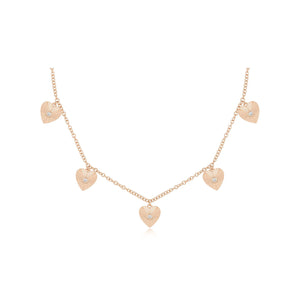 Multi Gold & Diamond Fluted Heart Dangle Drop Necklace