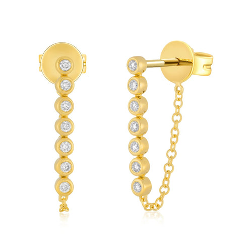 Multi Diamond Bezel Chain Stud Earring