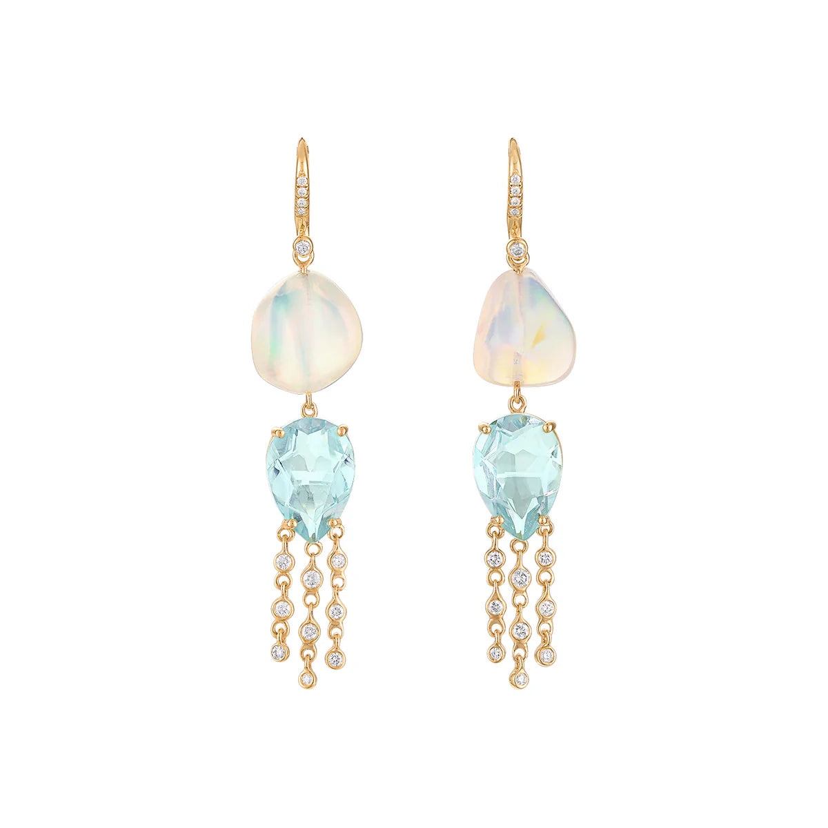 One of a Kind Apatite & Opal Diamond Drop Earrings