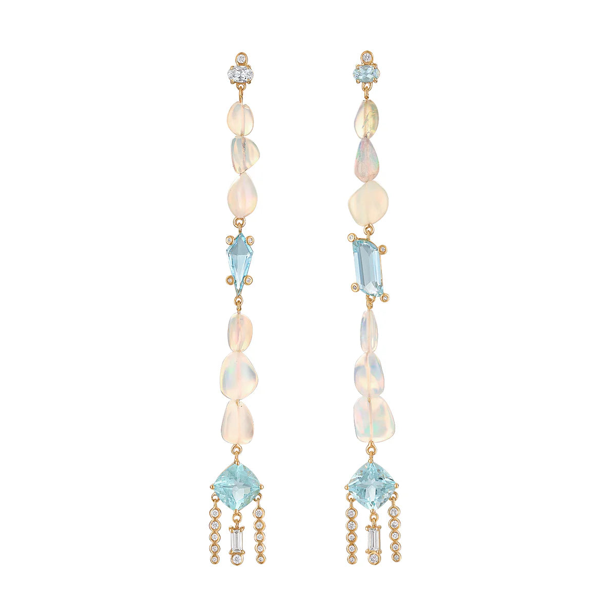 One of a Kind Apatite & Opal Diamond Shoulder Duster Earrings