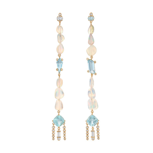 One of a Kind Apatite & Opal Diamond Shoulder Duster Earrings