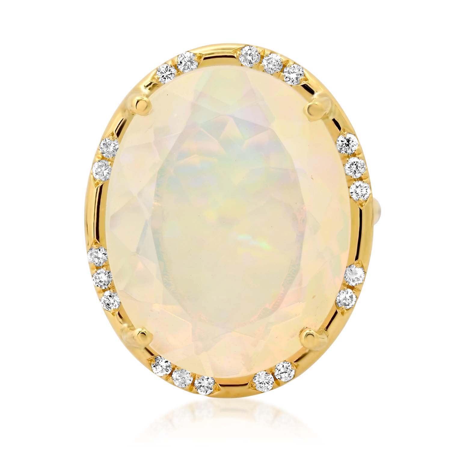 One of a Kind Australian Opal & Diamond Cubby Oval Statement Ring