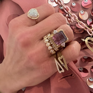 One of a Kind Bi-Color Tourmaline & Diamond Hearts Statement Ring
