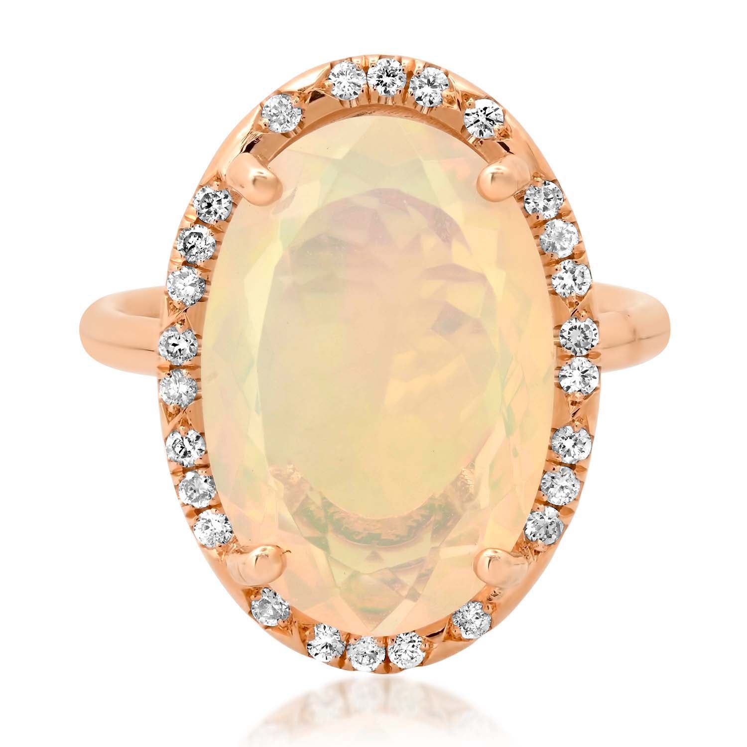 One of a Kind Elongated Australian Opal & Diamond Oval Statement Ring