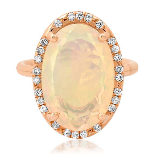 One of a Kind Elongated Australian Opal & Diamond Oval Statement Ring