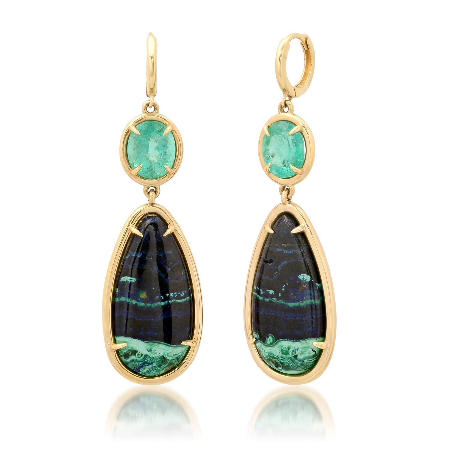 One of a Kind Emerald & Azurite Malachite Drop Earrings