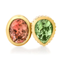 One of a Kind Toi & Moi Party Time Zircon & Green Tourmaline Ring
