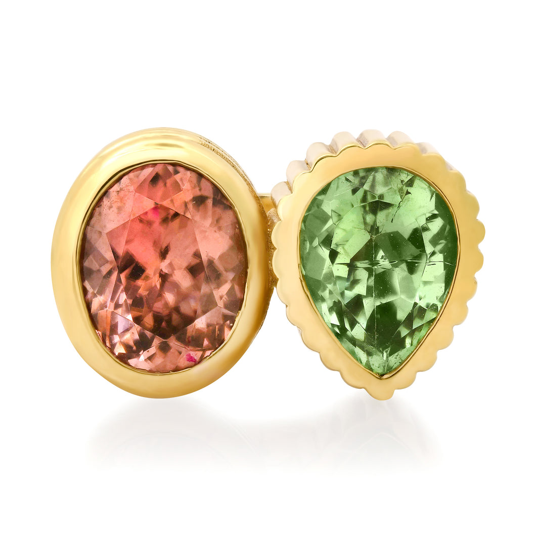 One of a Kind Toi & Moi Party Time Zircon & Green Tourmaline Ring