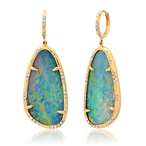 One of a Kind Australian Opal & Diamond Drop Earrings