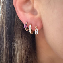 Oval Amethyst & Pave Diamond Huggie Hoop Earrings