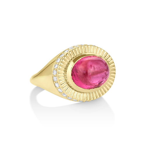 Oval Sunbeam Pink Tourmaline & Diamond Statement Ring