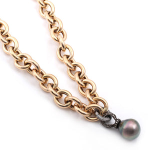 Open Front Gold Link Chain & Diamond Enhancer with Pearl Pendant Necklace