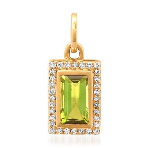 One of A Kind Bright Green Tourmaline & Diamond Bar Charm