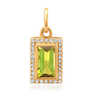 One of A Kind Bright Green Tourmaline & Diamond Bar Charm