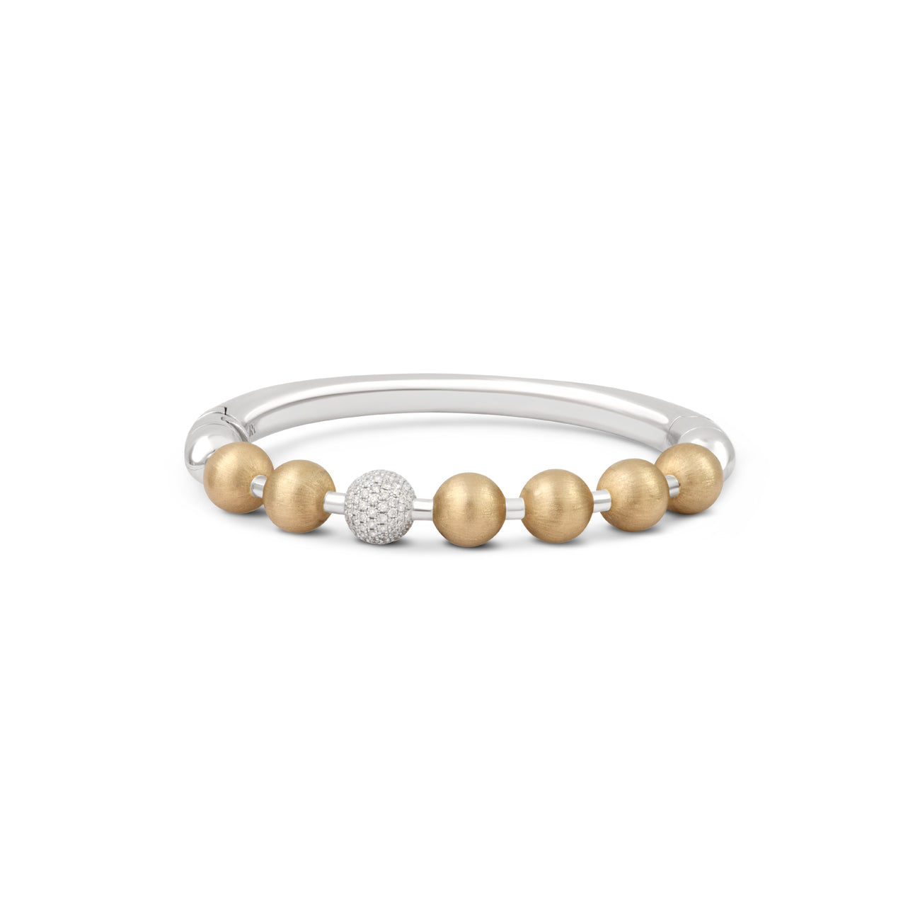 Pave Diamond & Gold Ball Bangle Bracelet