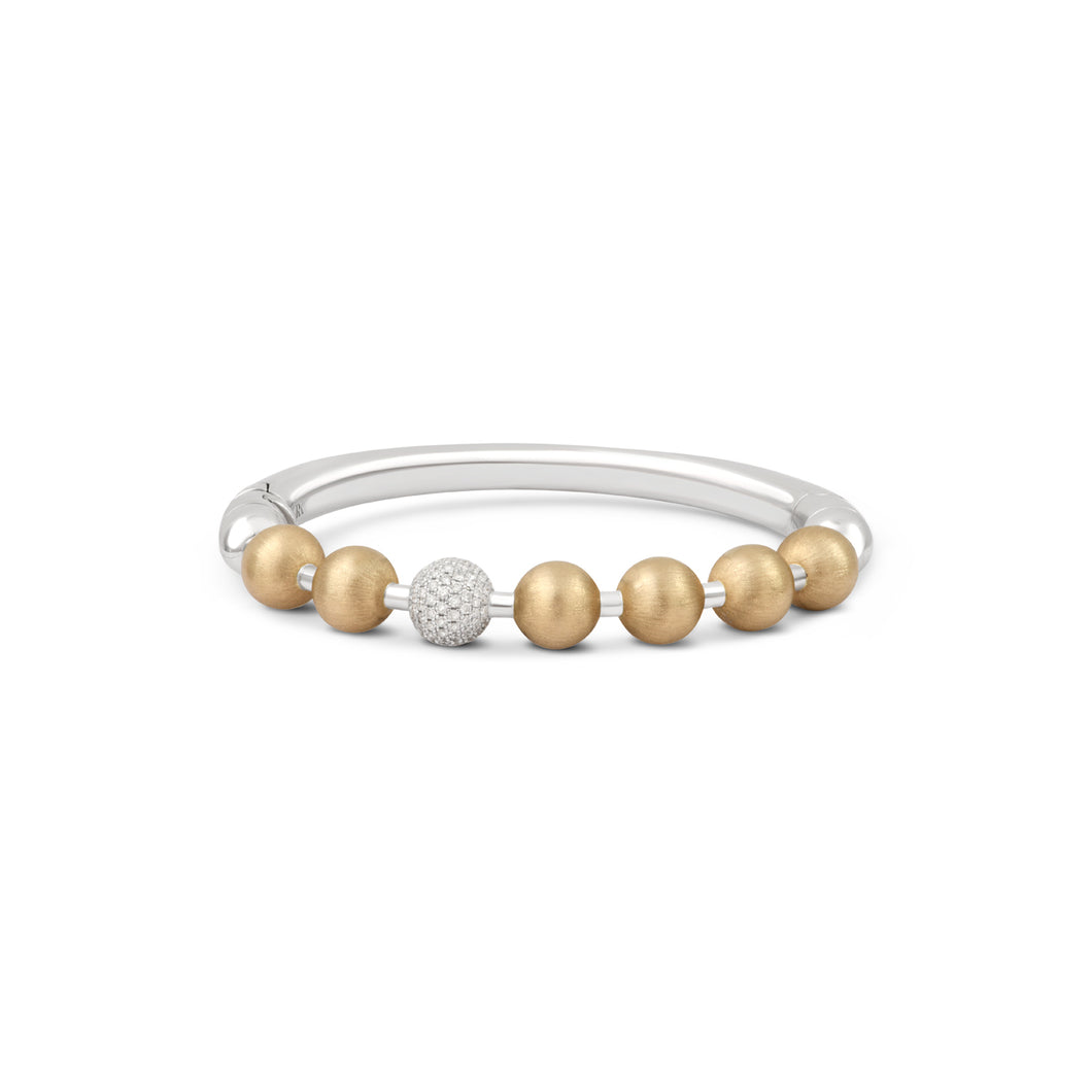 Pave Diamond & Gold Ball Bangle Bracelet