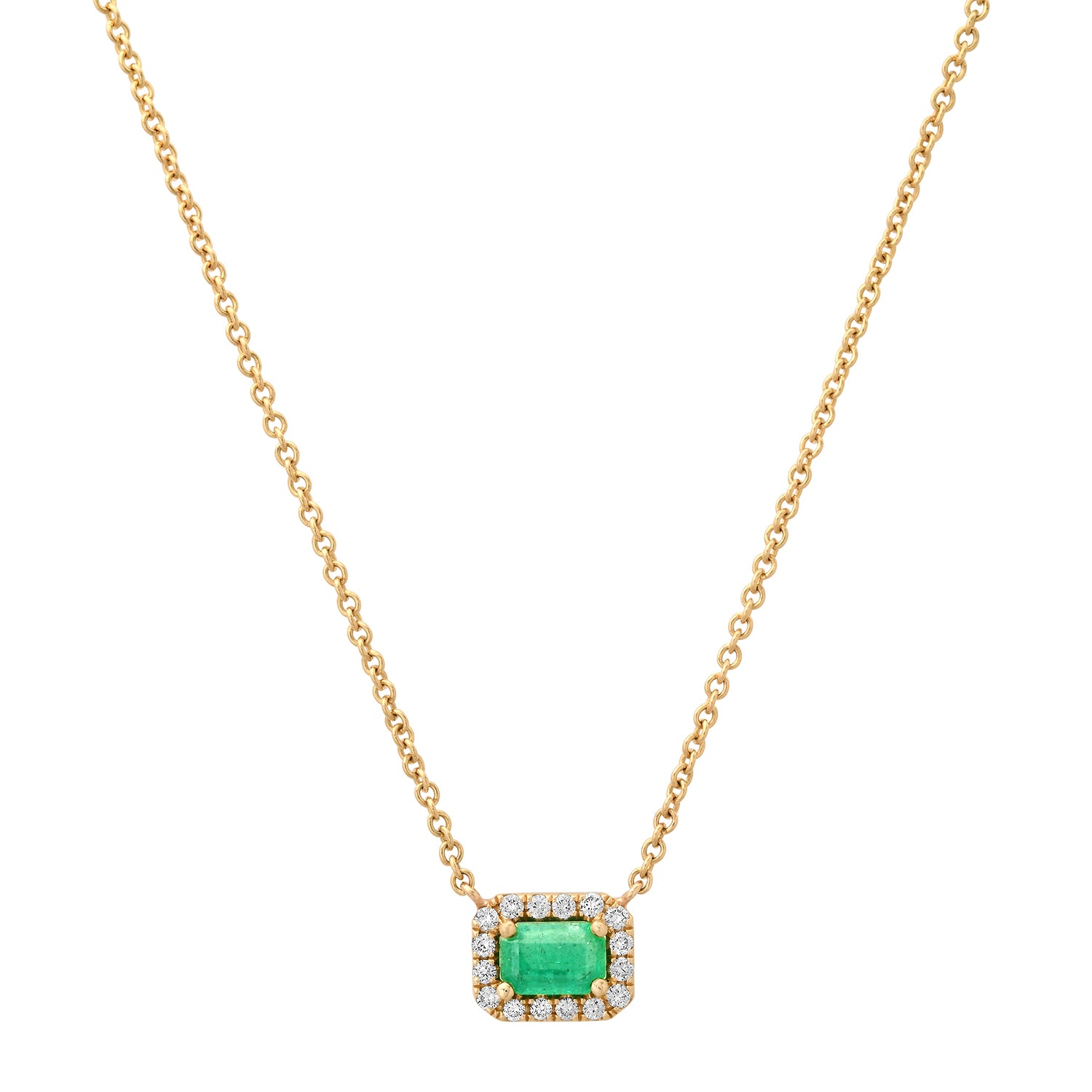 Petite Emerald Cut Emerald & Pave Diamond Necklace